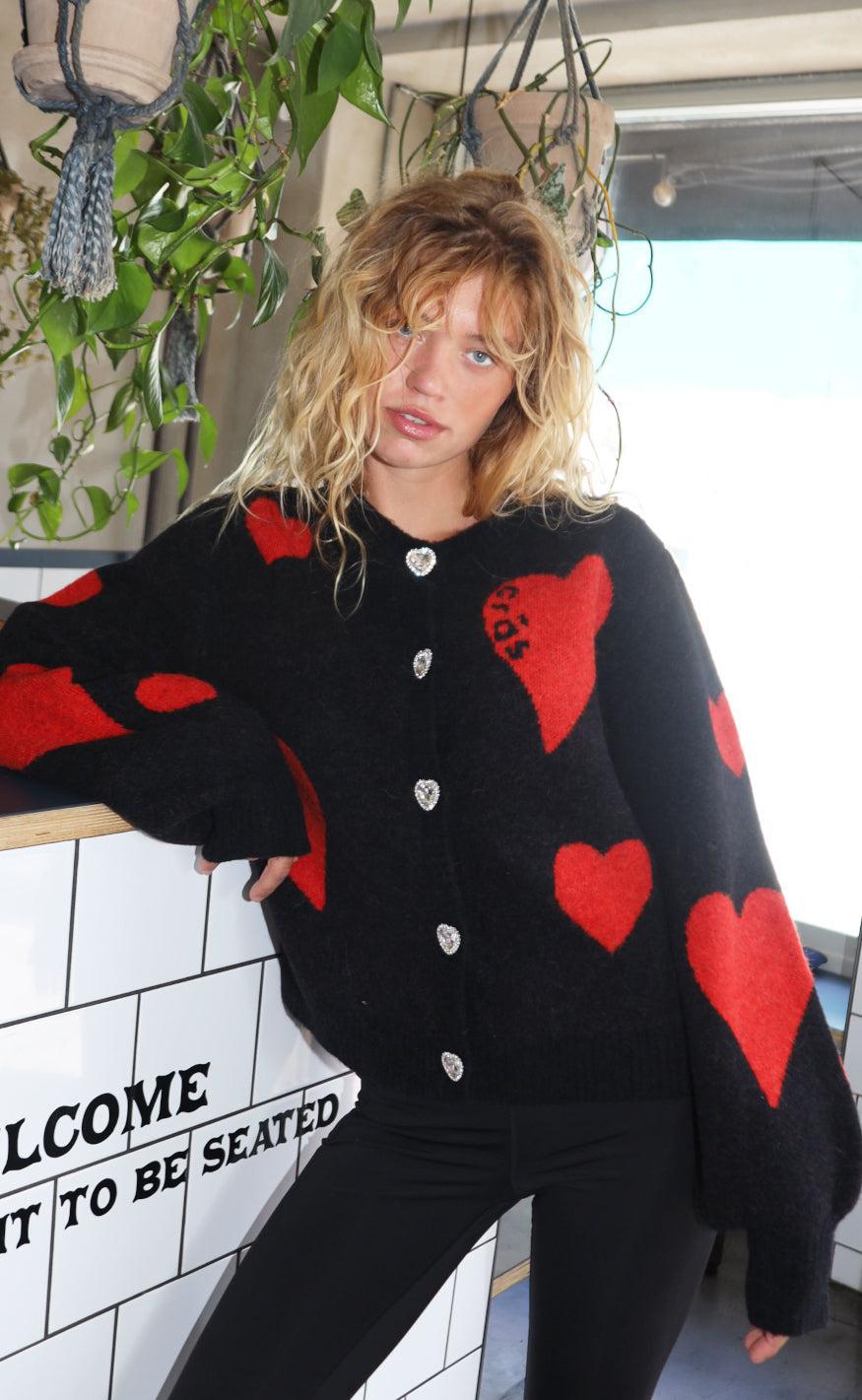 Cras Cardigan Hearts Black Hearts