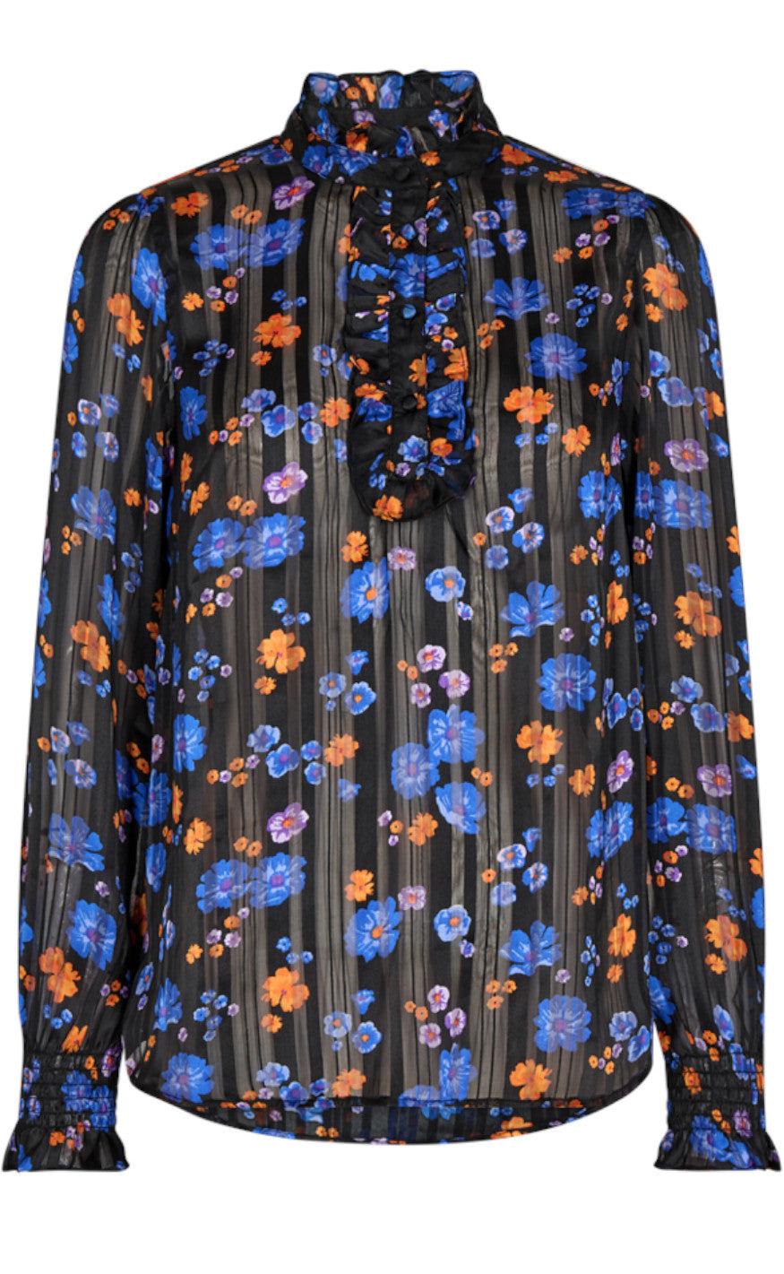 Freequent Bluse Paulin Black With Amparo Blue