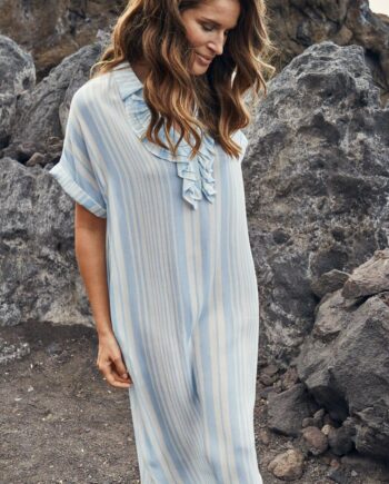 Freequent Kjole Dea Flounce Chambray  Blue Mix