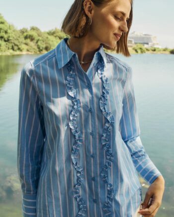 Freequent Skjorte Sirana Chambray Blue    Star Off-white