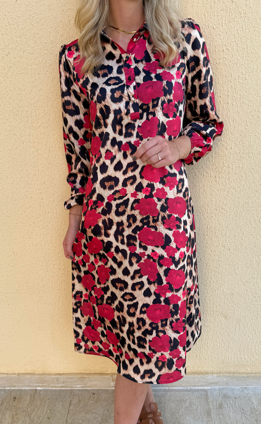 Ina Copenhagen Kjole Celeste Ls Leopard Red Flowers