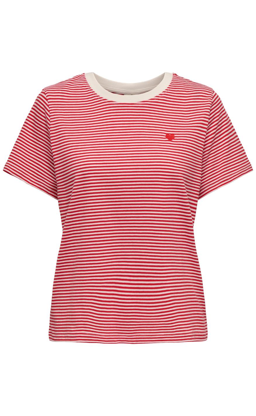 Jdy Top Pisa Cloud Dancer  Ski Patrol Stripes   Bs Heart