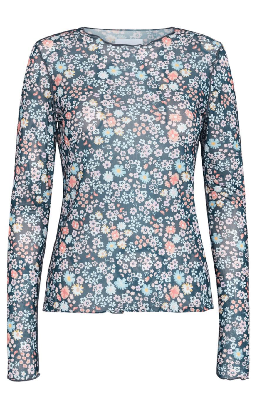 Liberte Bluse Mesh Dark Grey White Flower