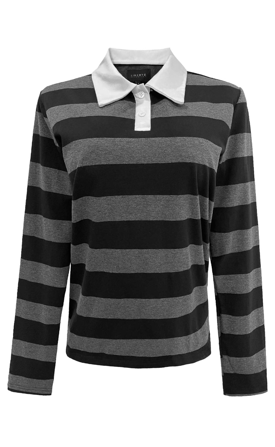 Liberte Bluse Polo Dark Grey Black Stripe