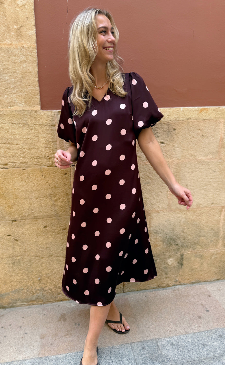 Liberte Kjole Dotti Plum Rose Big Dot