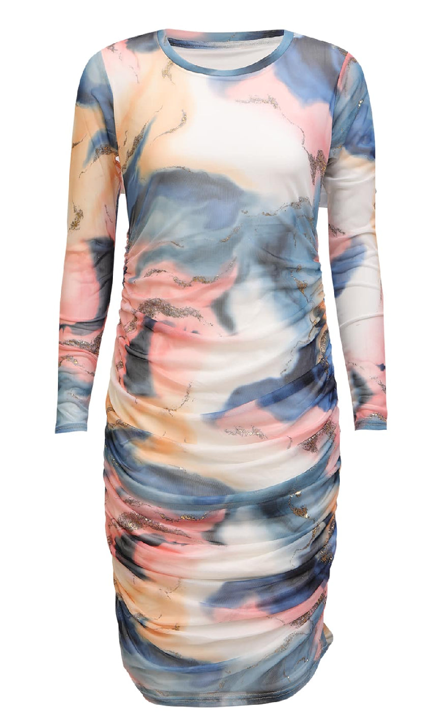 Liberte Kjole Mesh Blue Peach Gold Marble