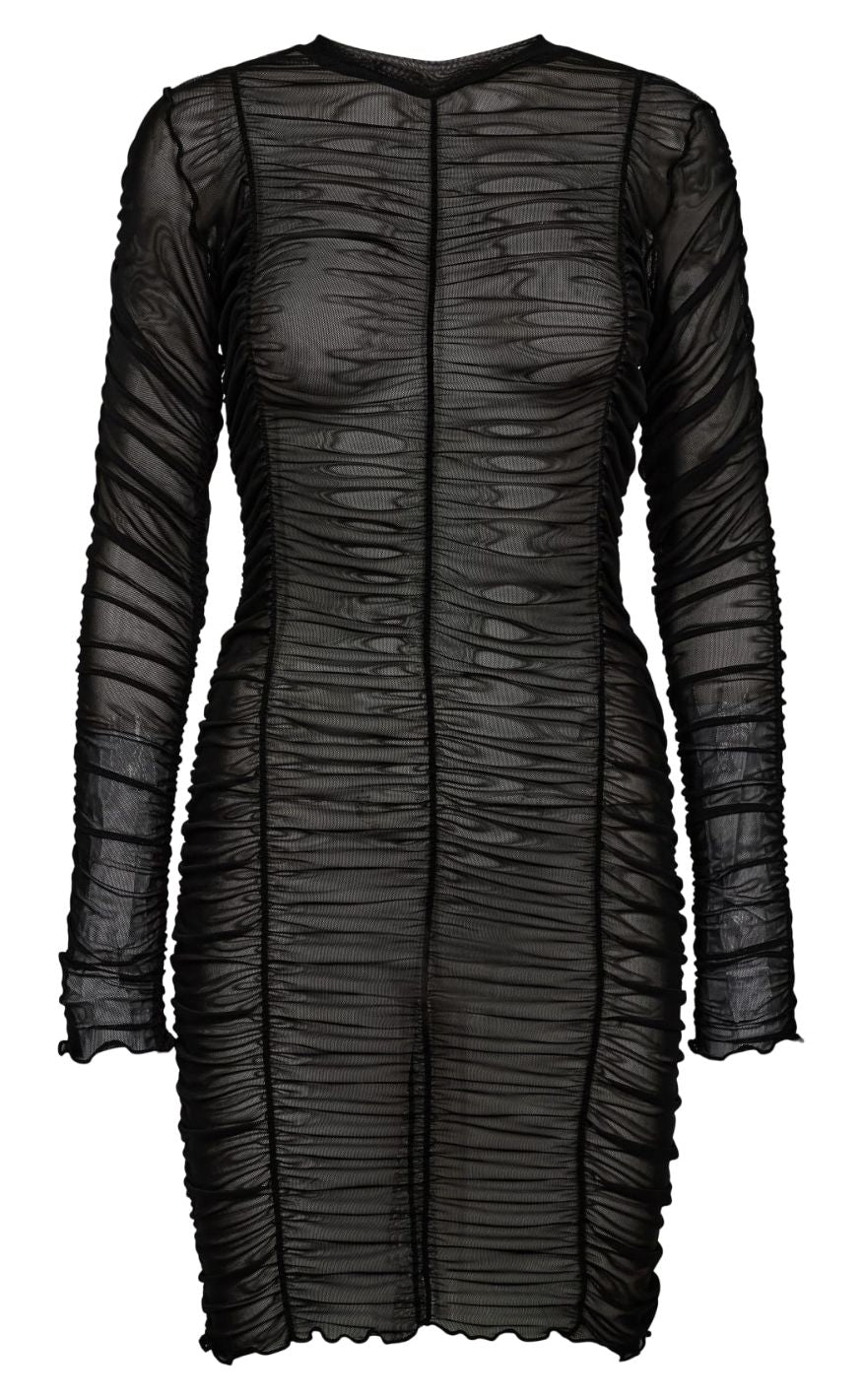Liberte Kjole Mesh Ls Wrinkle Black