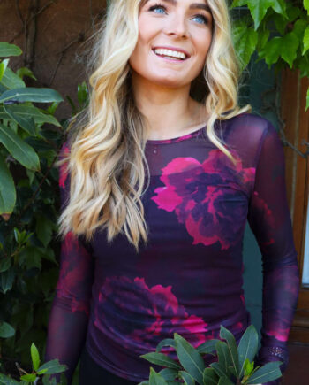 Liberte  -shirt Mesh Black Bordeaux Flower