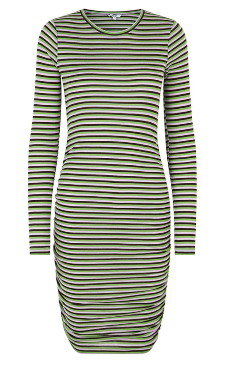 Mbym Kjole Faustine Coffee Kiwi Orchid Stripe