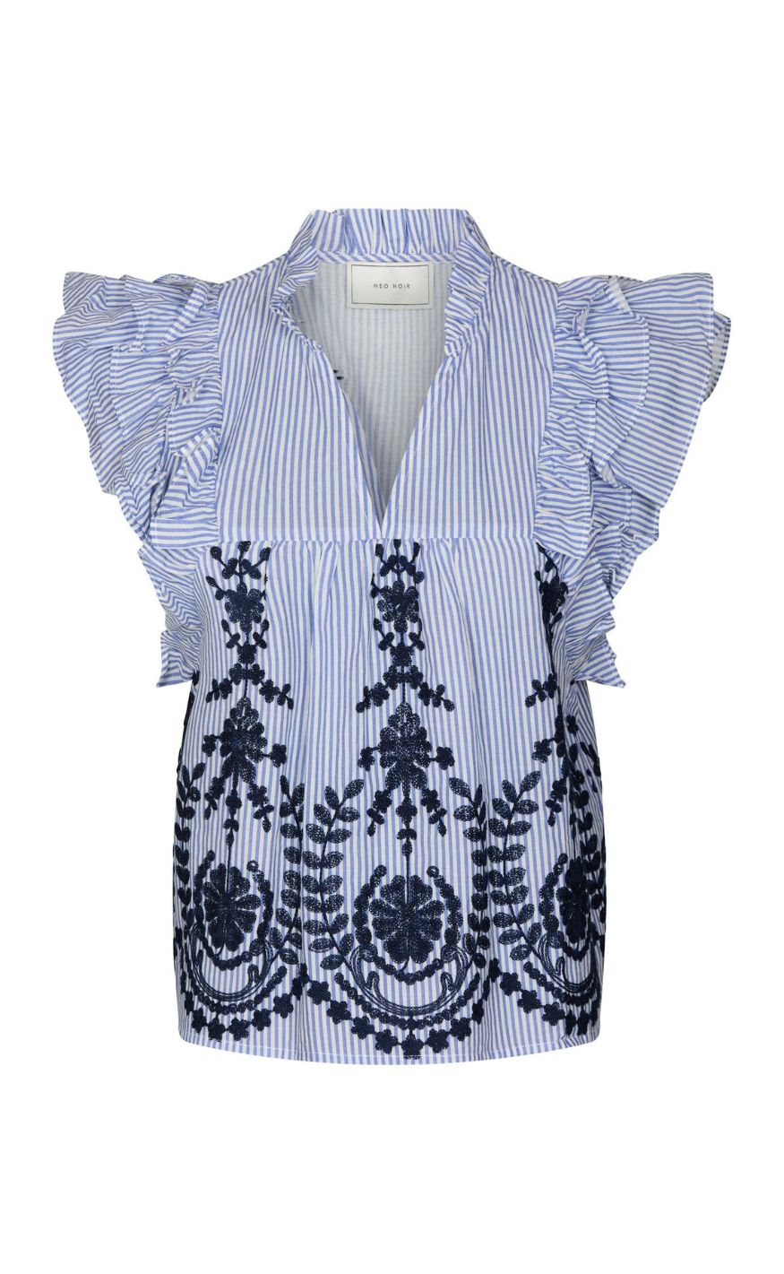 Neo Noir Top Jayla Stripe Embroidery Blue