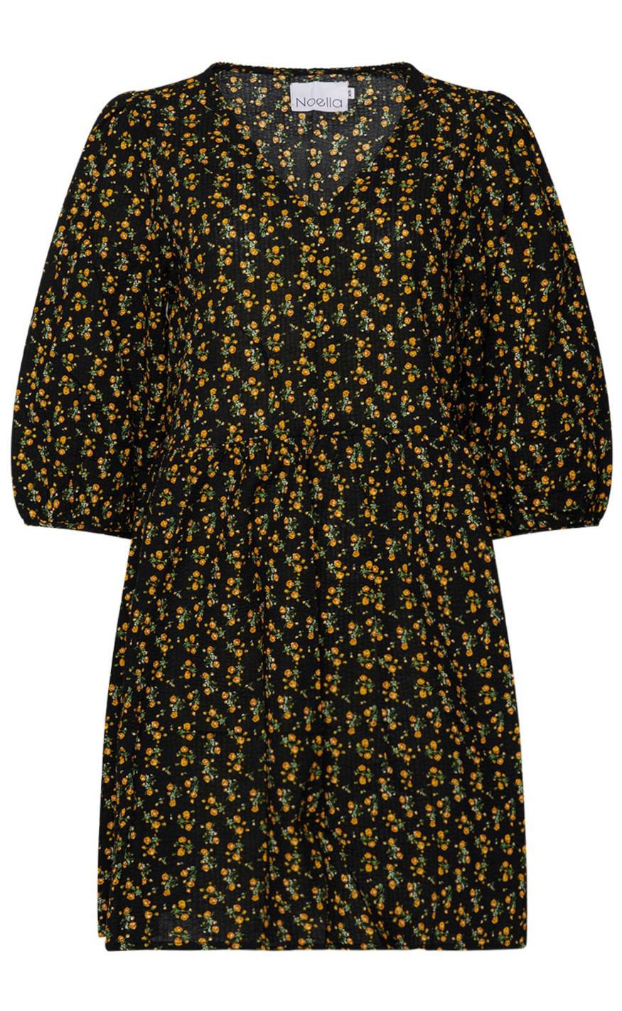 Noella Kjole Farris Black Yellow Flower