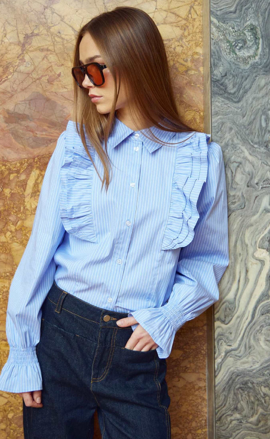 Noella Skjorte Lucina Blue White Stripe