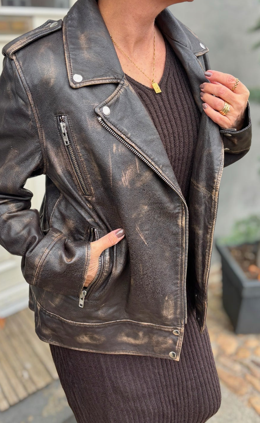 Notyz Jakke Oversized Biker Walnut Silver Acc