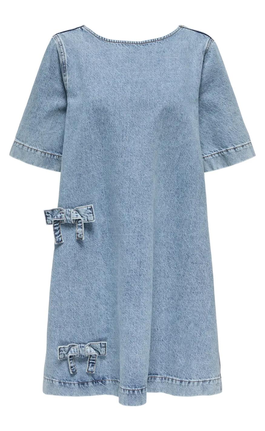 Only Kjole Gigi Bow Light Blue Denim