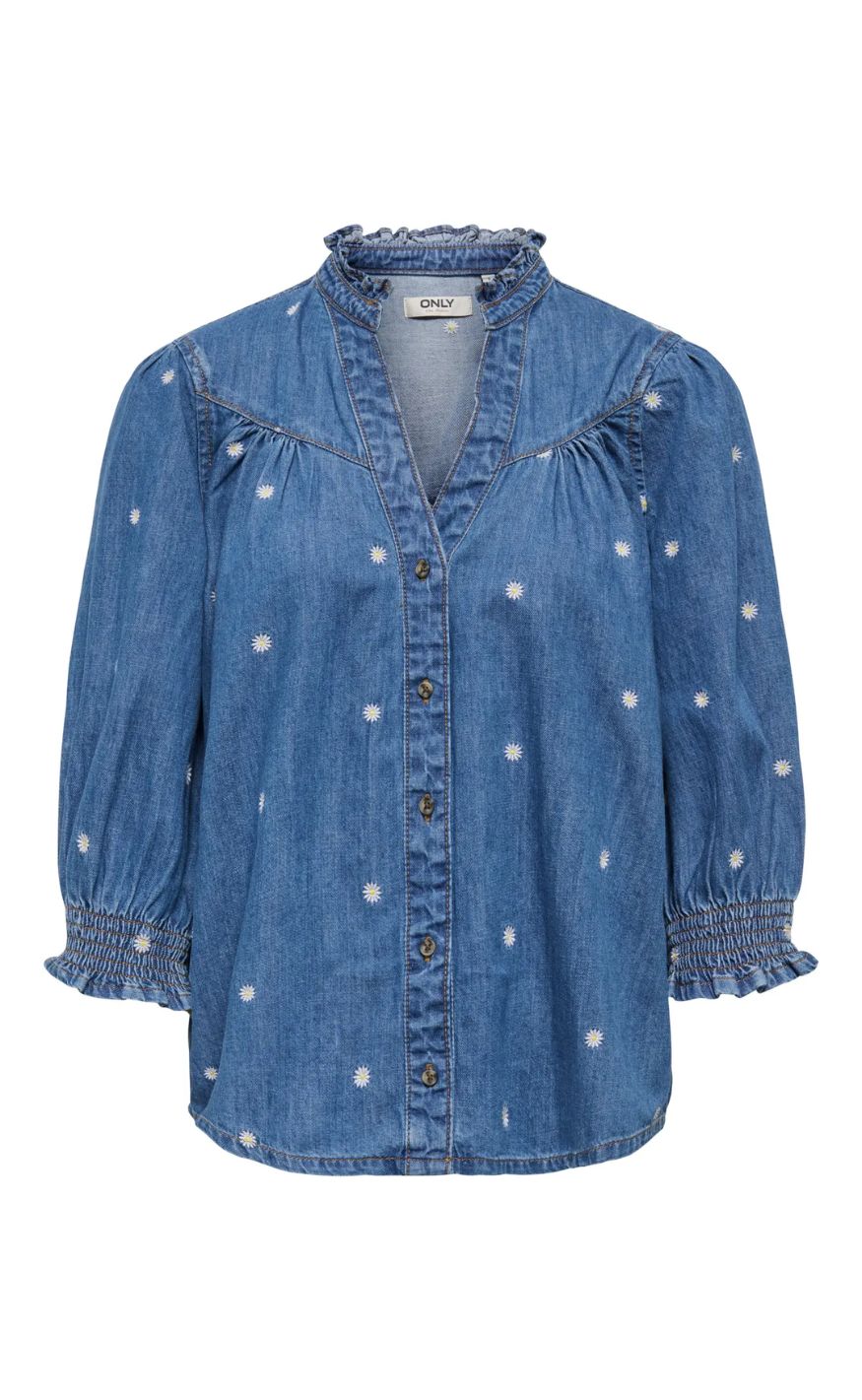 Only Skjorte Raya Daisy Medium Blue Denim