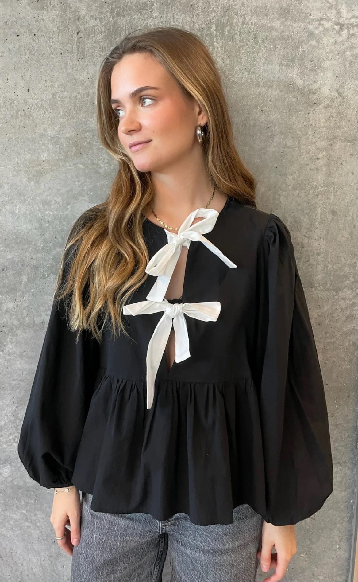 Pieces Bluse Golly Bow Black White Bows
