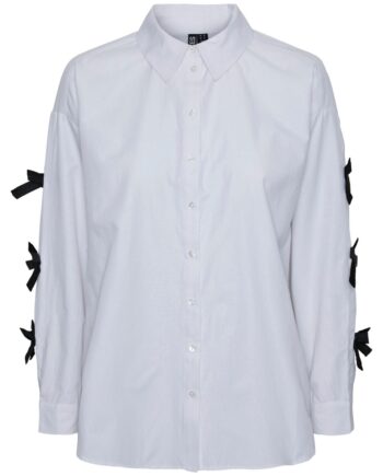 Pieces Skjorte Bell Bright White With Black Bows