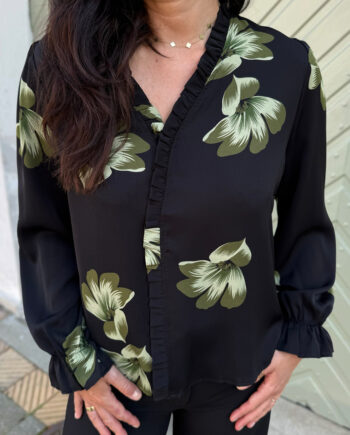 Say Ina Copenhagen Bluse Catja Black    Green Flower