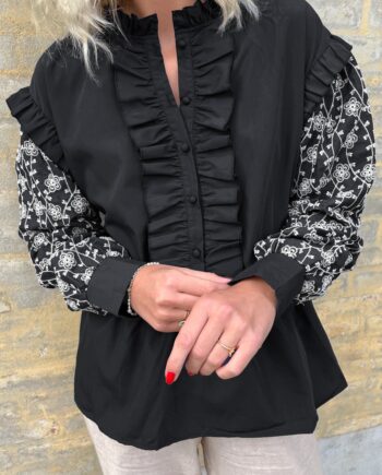 Say Ina Copenhagen Bluse Emily Broderi Black   White
