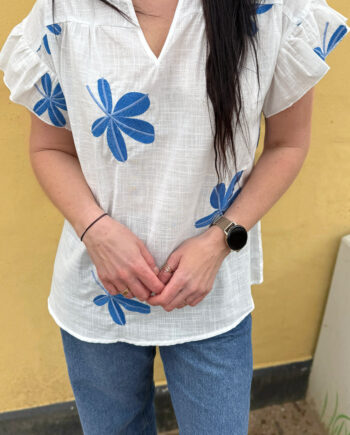 Say Ina Copenhagen Bluse Emma Blue Leaf Embroidery