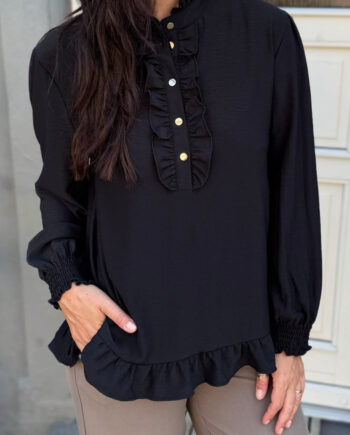 Say Ina Copenhagen Bluse Pia Black    Gold Buttons