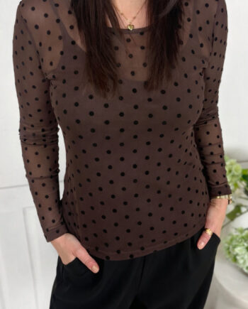 Say Ina Copenhagen Bluse Sophia Mesh Brown    Black Dots