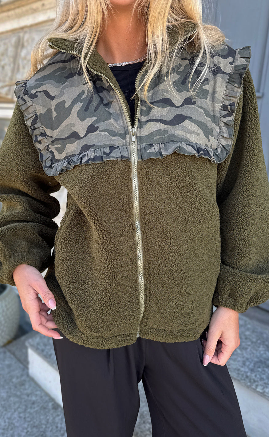 Say Ina Copenhagen Fleece Jakke Fia Army Green    Camouflage