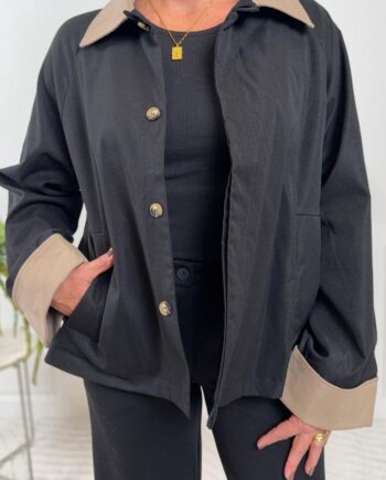 Say Ina Copenhagen Jakke Caroline Contrast Trenchcoat Black Brownish