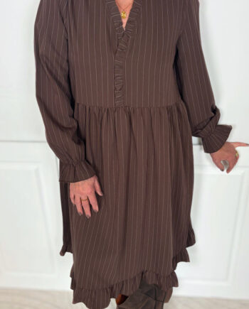 Say Ina Copenhagen Kjole Catja Dark Brown Pinstripe