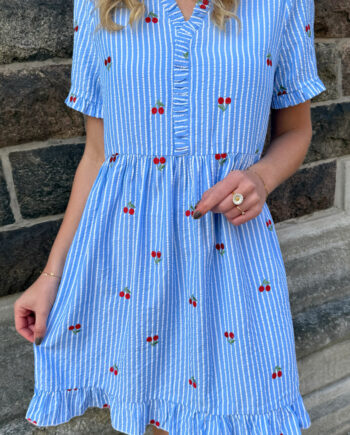 Say Ina Copenhagen Kjole Catja Summer Blue Striped    Cherries