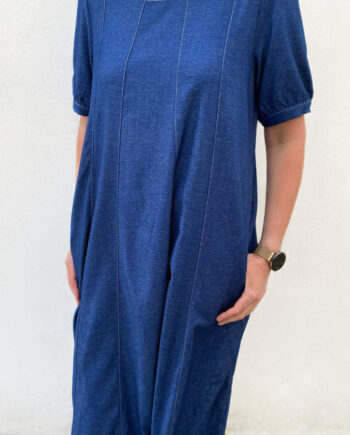 Say Ina Copenhagen Kjole Daniella Denim Denim Blue    White Stitches