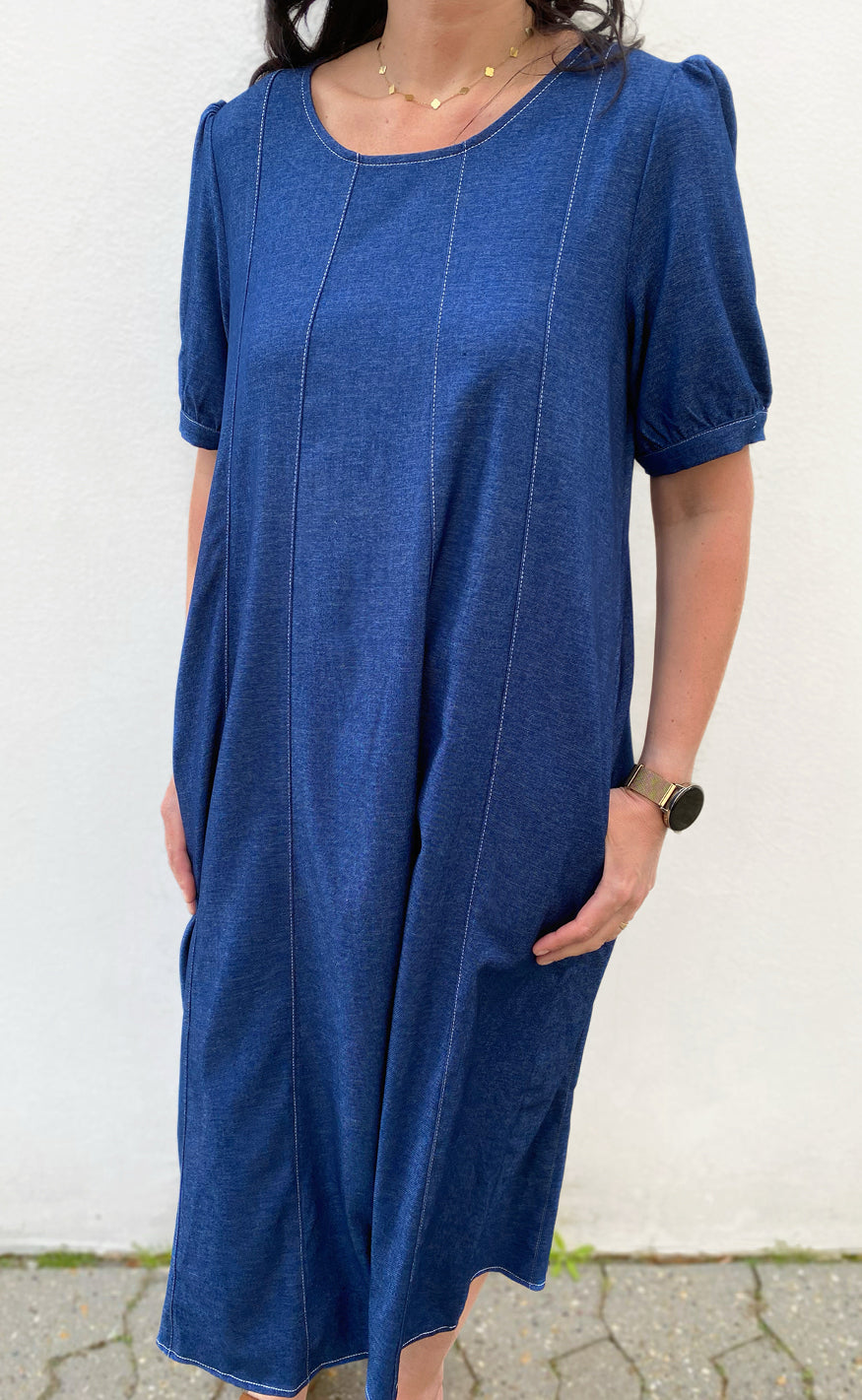 Say Ina Copenhagen Kjole Daniella Denim Denim Blue White Stitches