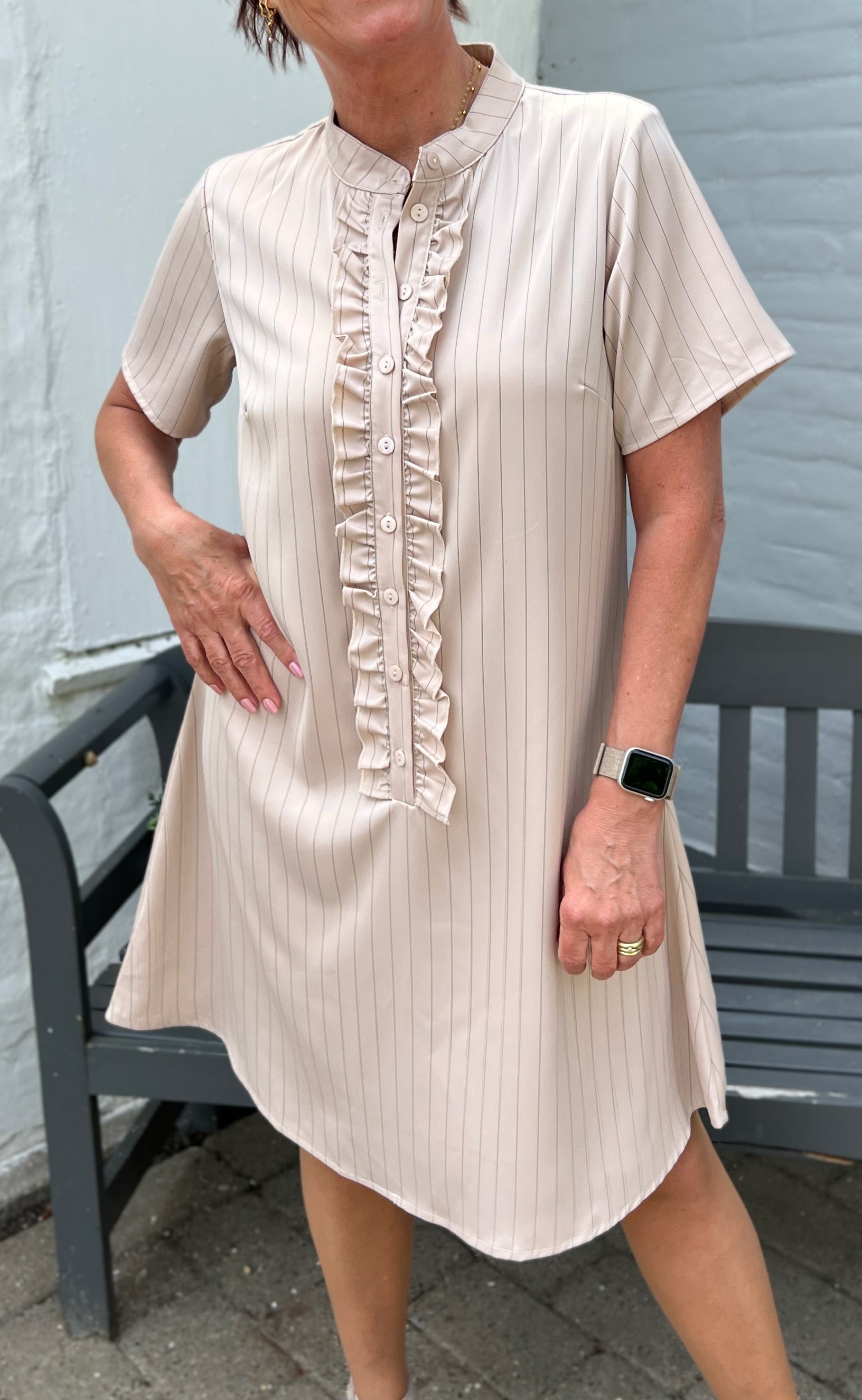Say Ina Copenhagen Kjole Flora Beige Pinstripe