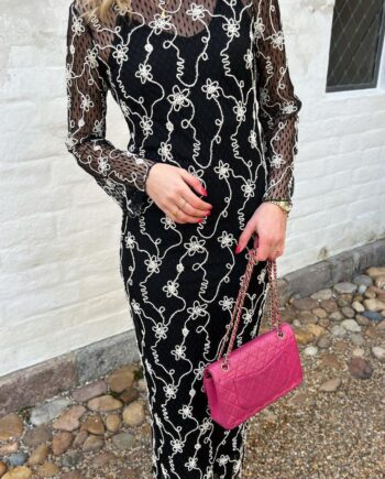 Say Ina Copenhagen Kjole Lace Long Black    White Lurex