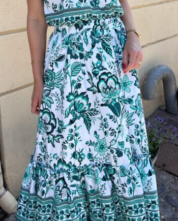 Say Ina Copenhagen Nederdel Hanna White Green Flower