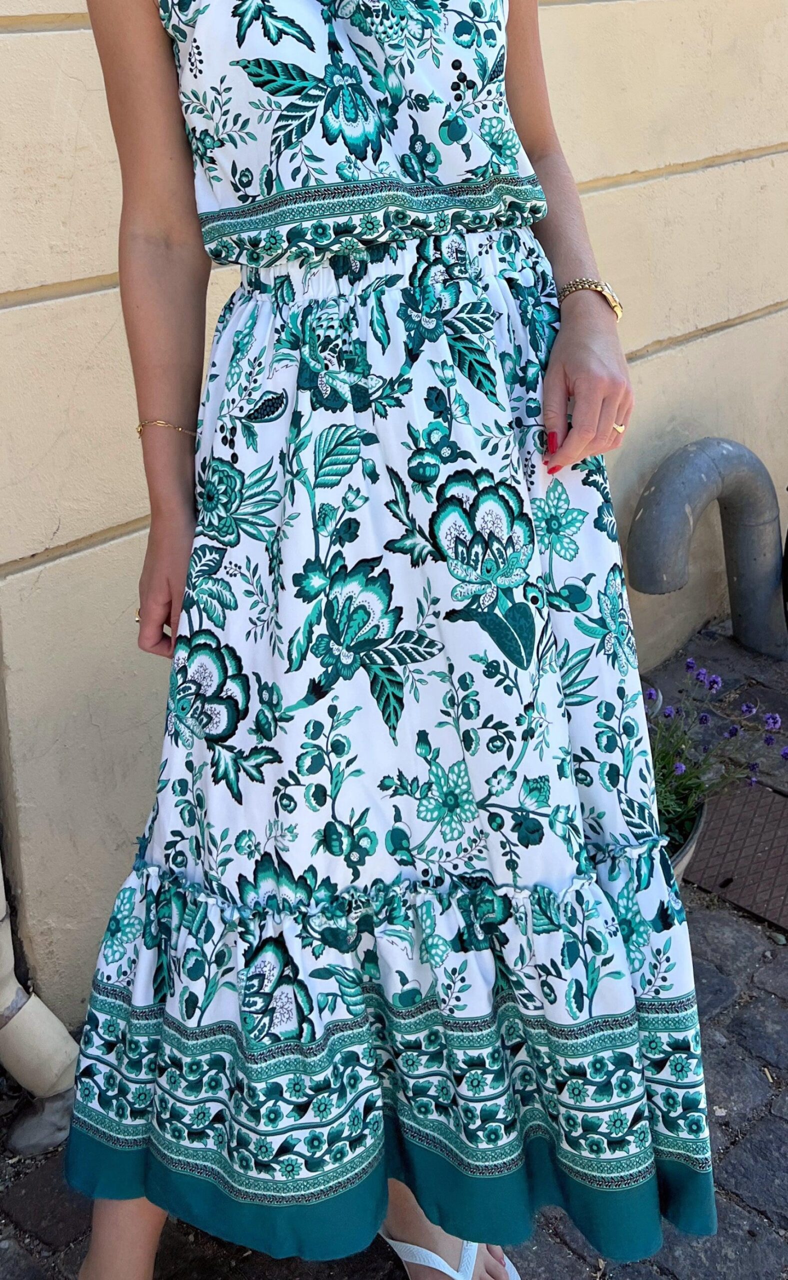 Say Ina Copenhagen Nederdel Hanna White Green Flower