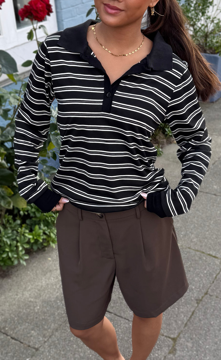 Say Ina Copenhagen Polo Bluse Pamela Black White Striped