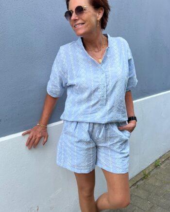 Say Ina Copenhagen Shorts Erica Blue White Embroidery