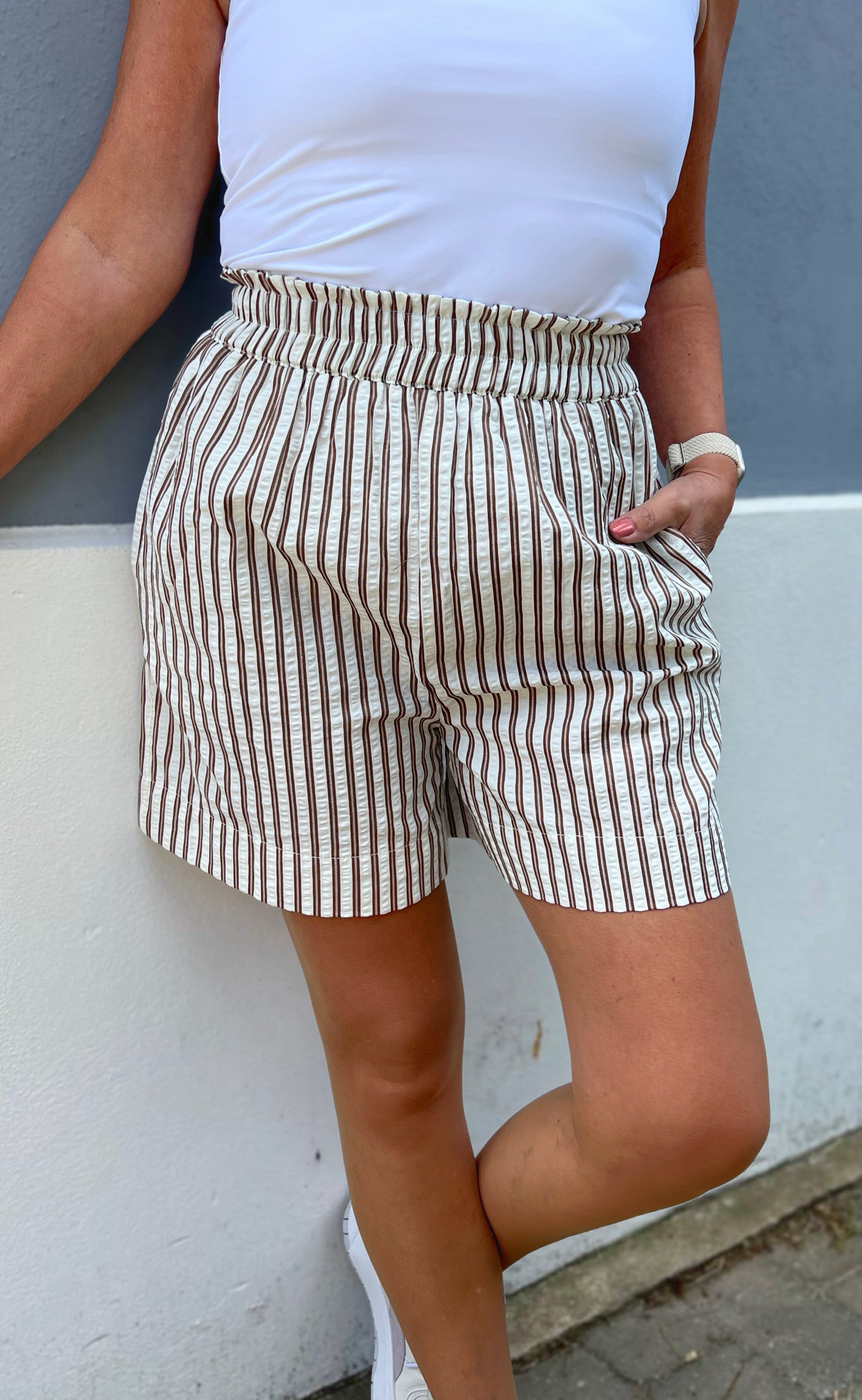 Say Ina Copenhagen Shorts Liv White Brown Striped
