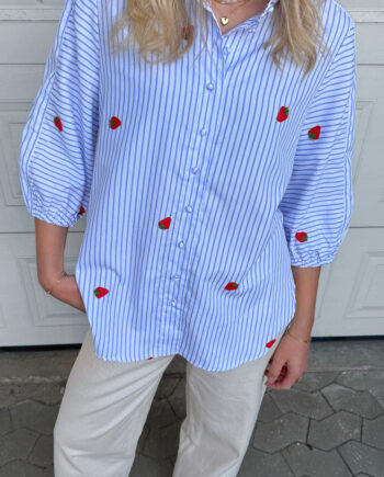 Say Ina Copenhagen Skjorte Selma Blue Striped    Strawberries