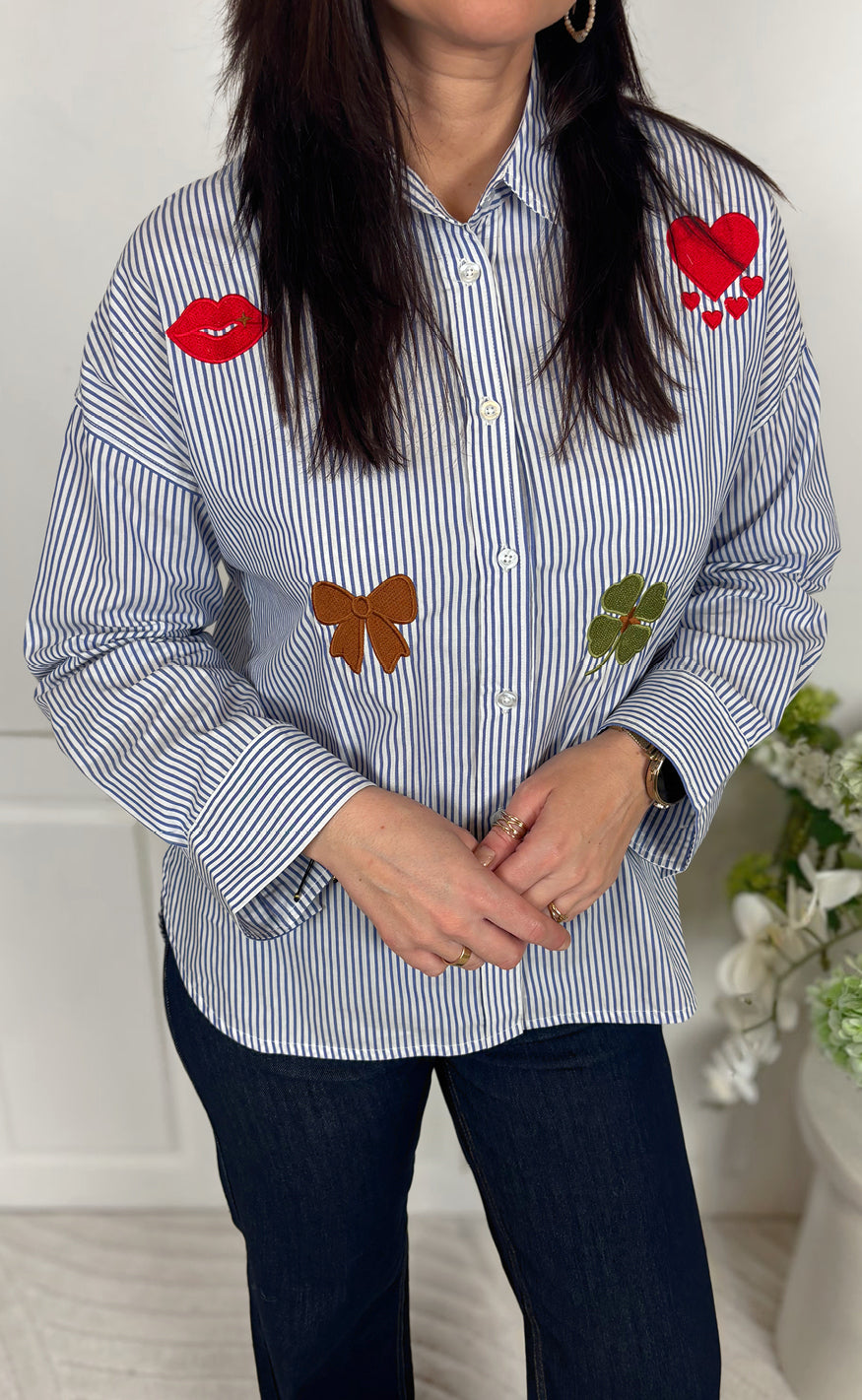 Say Ina Copenhagen Skjorte Tami Blue Striped Embroidery