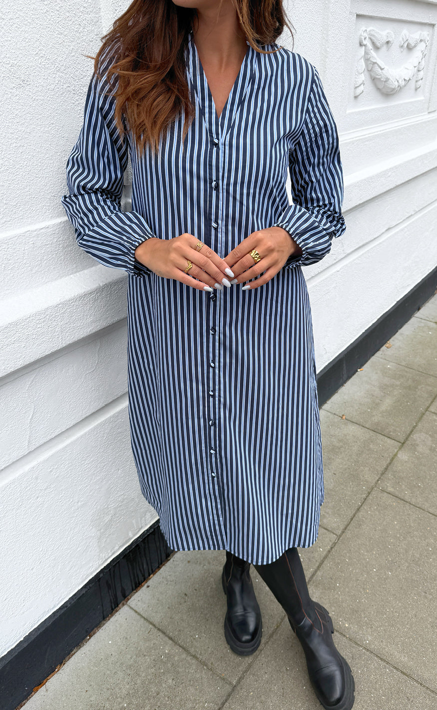 Say Ina Copenhagen Skjortekjole Cilla Navy Blue Stripes