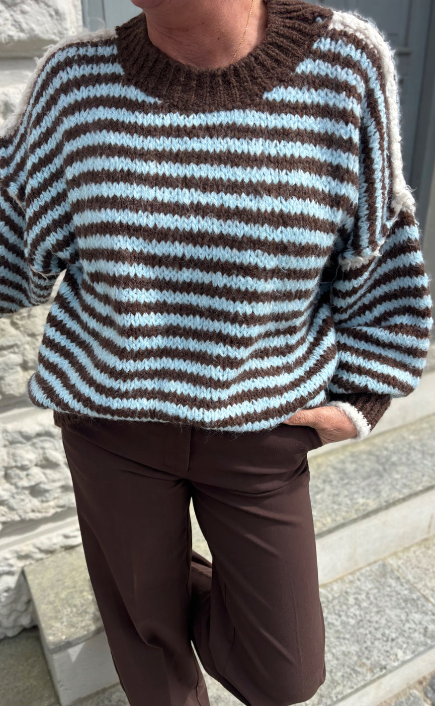 Say Ina Copenhagen Strik Sanna Blue Brown Striped White Details