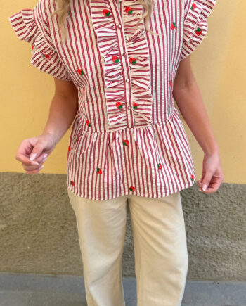 Say Ina Copenhagen Top Freya Red Striped    Red Strawberries
