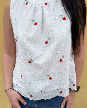 Say Ina Copenhagen Top Silja White Lace    Embroidery Flowers
