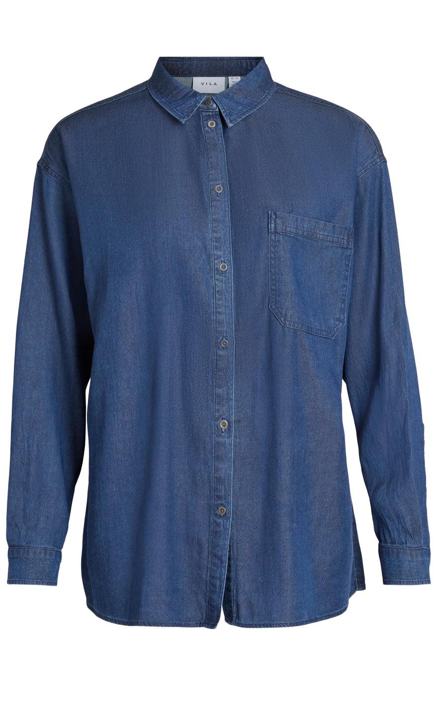 Vila Skjorte Bista Dark Blue Denim