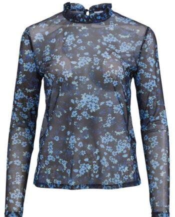 Vila Top Highneck Mesh Black   Flower Print