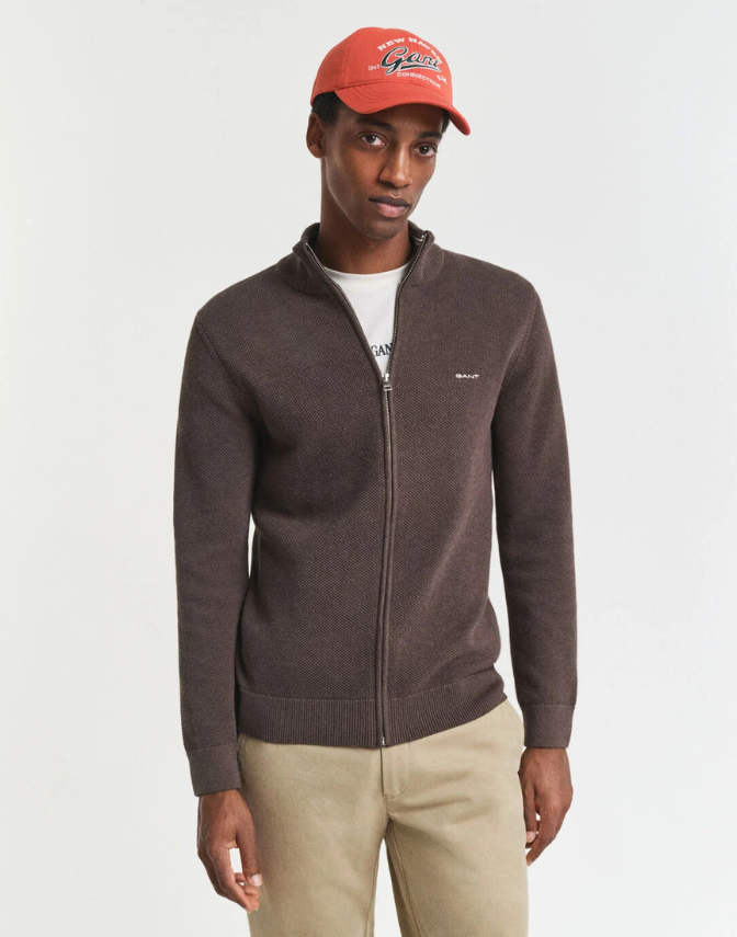 Cotton Pique Zip Cardigan